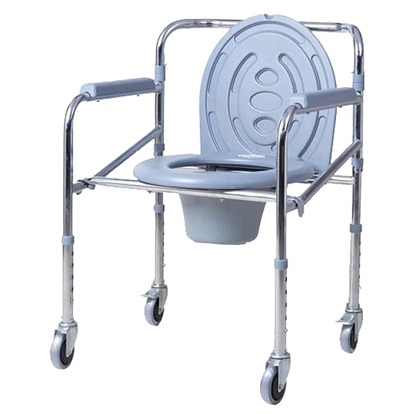 COMMODE CHAIR WITH WHEEL-CHROME FINISH