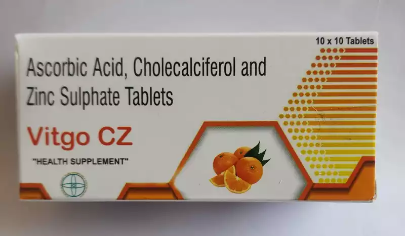 VITGO-CZ TABLETS (Ascorbic Acid 80mg, Cholecalciferol 600 UI & Zinc Sulphate 17mg TAB